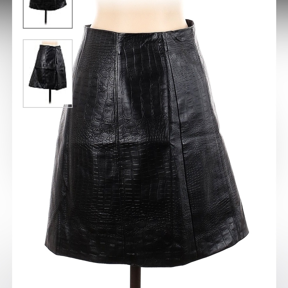 Barton faux leather skirt - black crocodile skin imprint